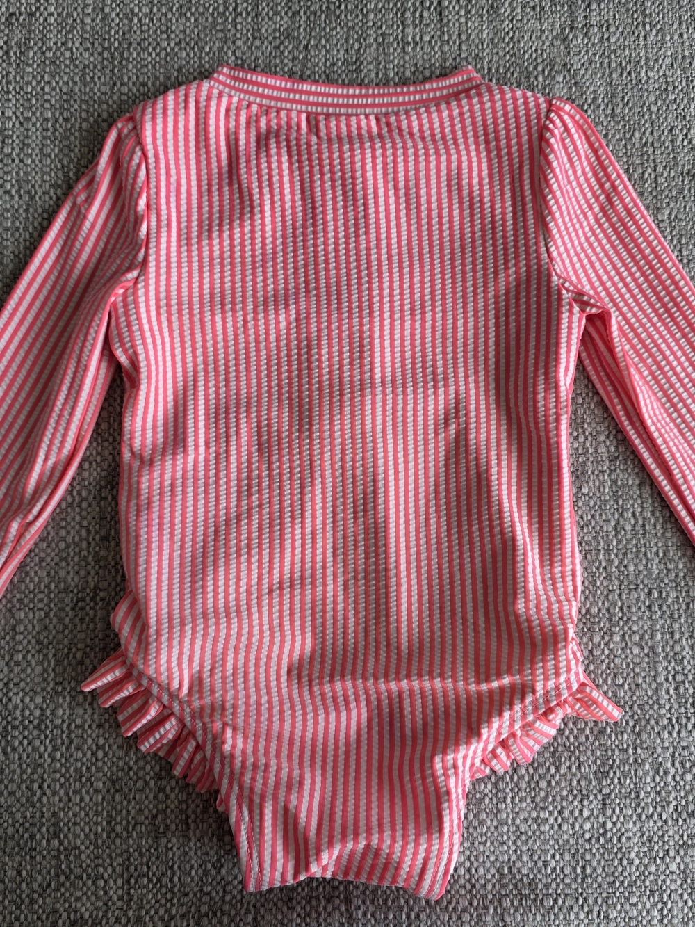 GAP Girls Coral and White Striped Zip-Front Swimsuit